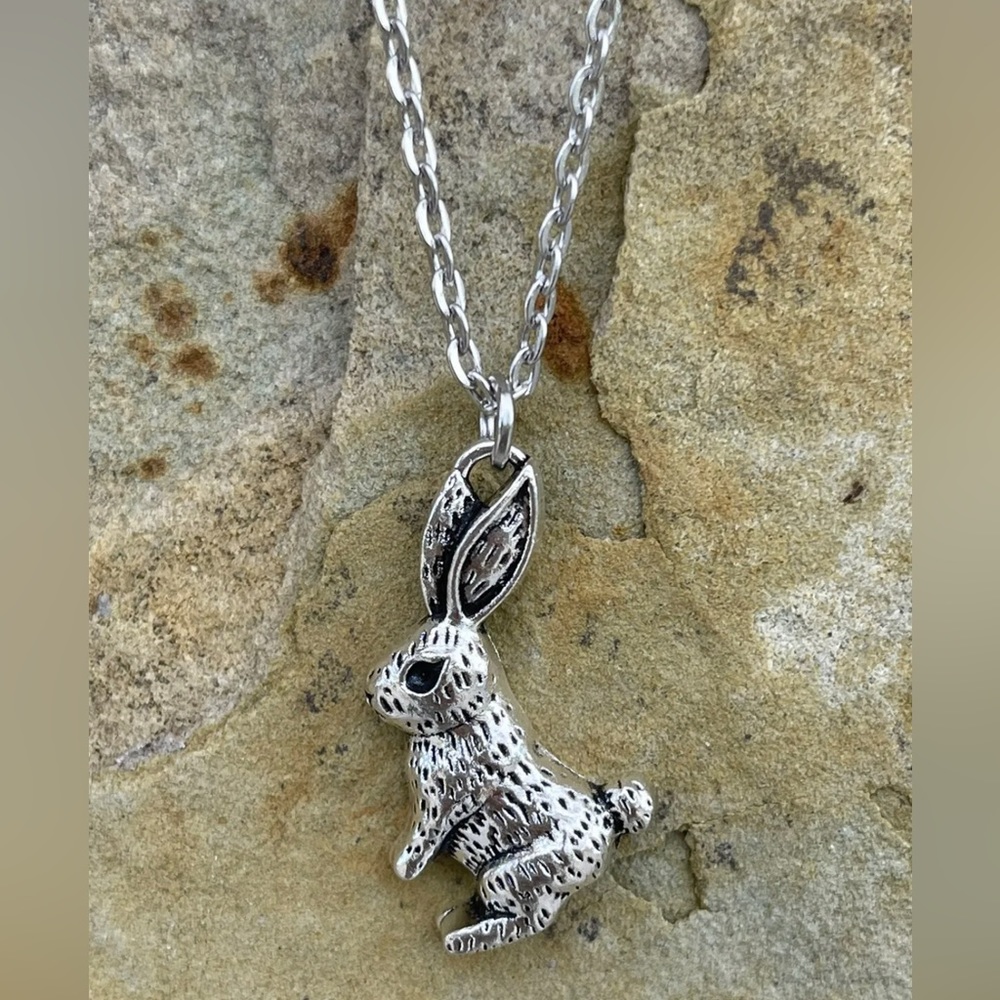 Silver Bunny Rabbit Charm Necklace, 17" - 19.5" Chain, New